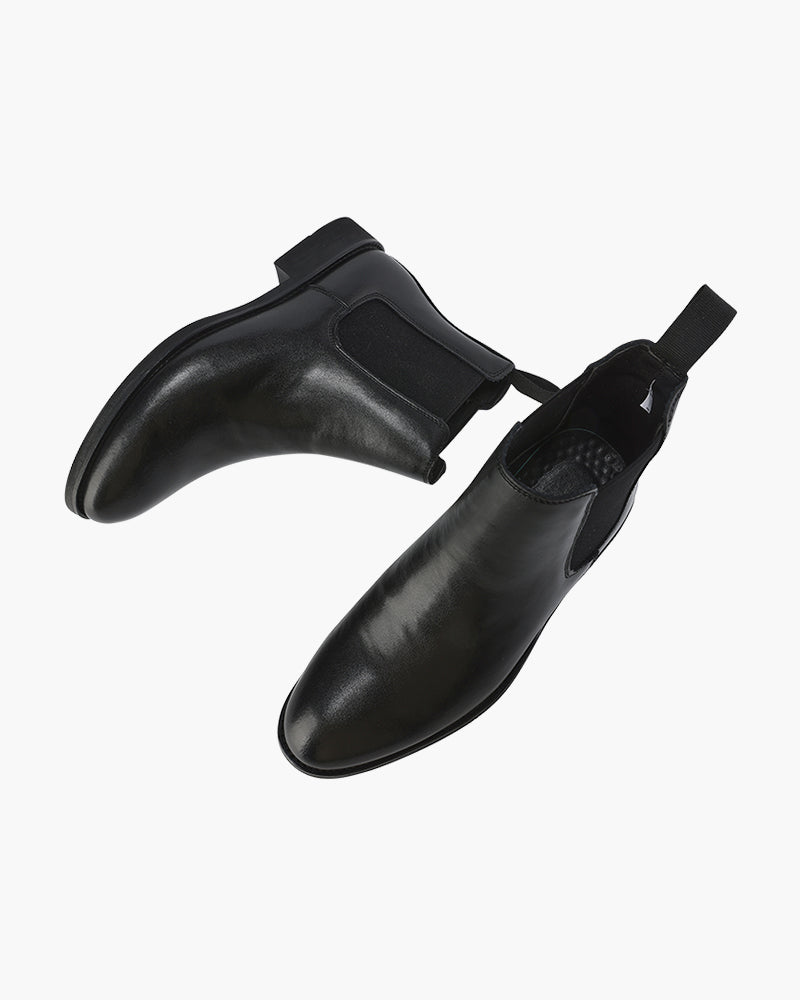 Pair of black leather Chelsea boots seen from above – Men's Suede Chelsea Boots