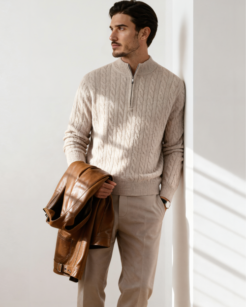 100% Cashmere Woven Half Zip - Lervati