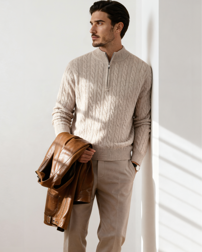 100% Cashmere Woven Half Zip - Lervati