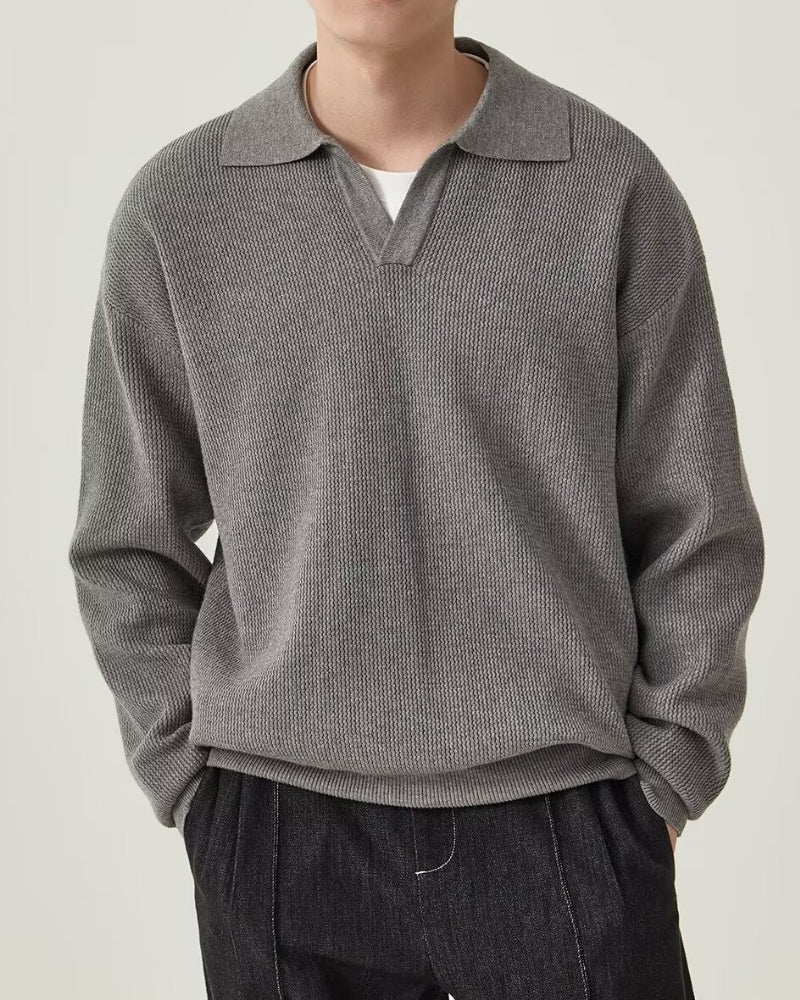 Textured Knit Polo Sweater - Lervati