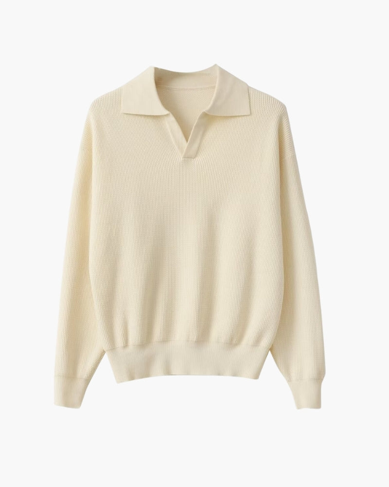 Textured Knit Polo Sweater - Lervati