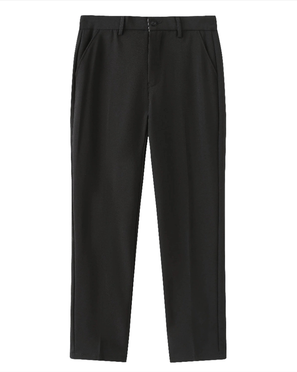 Schwarze Tapered-Hose mit Gürtelschlaufen und Seitentaschen, flach von vorn