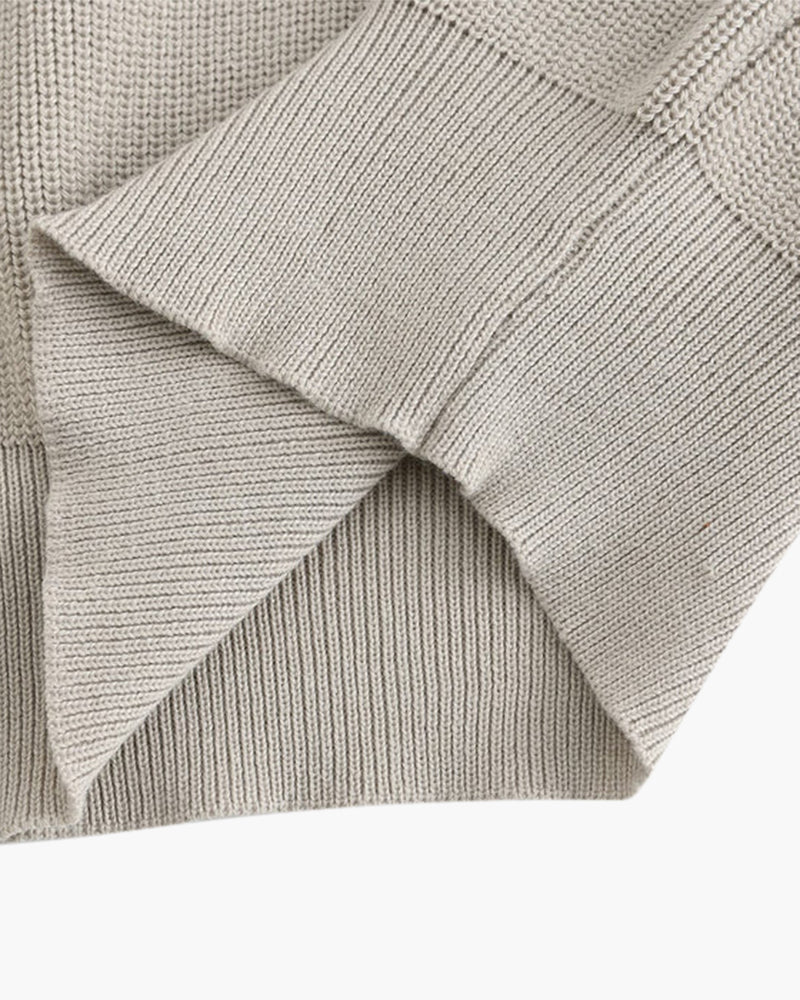 Detail of stone grey jumper ribbed cuff – Men's Cotton Knit Half-Zip Polo-Collar Jumper