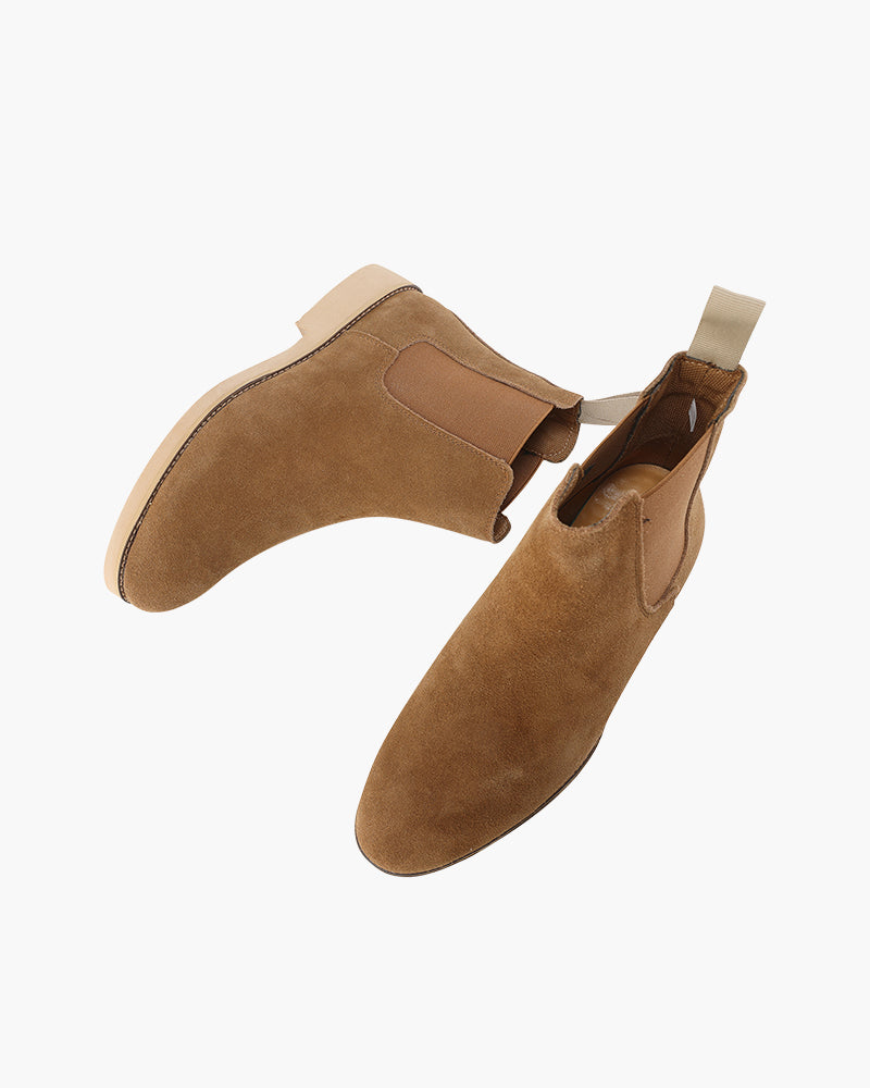 Pair of tan suede Chelsea boots seen from above – Men's Suede Chelsea Boots