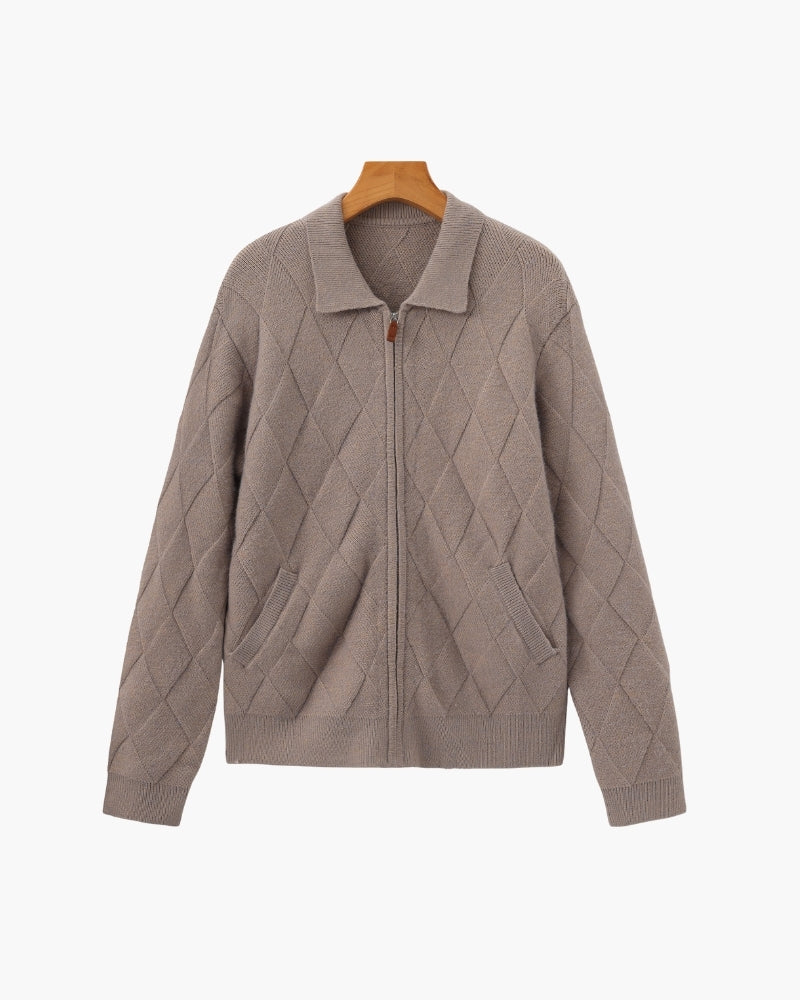 Heritage Diamond Knit Zip Cardigan - Lervati
