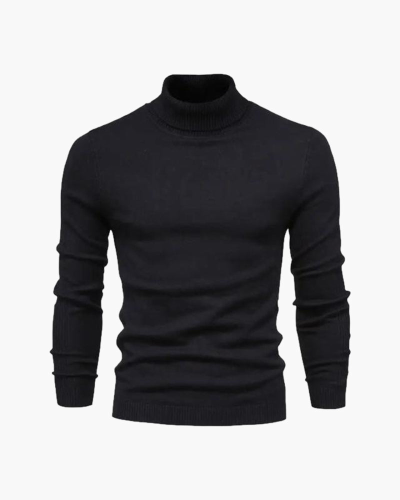 Black turtleneck jumper, front flat-lay – Men's Turtleneck Jumper