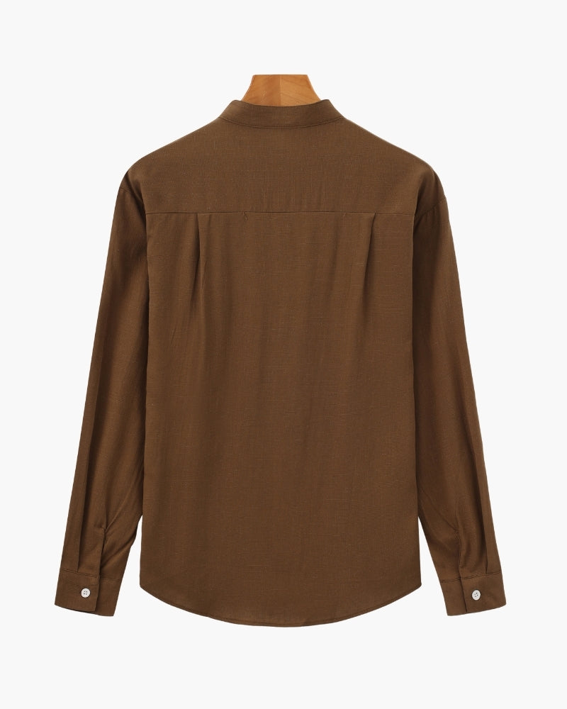 Men’s Mandarin Collar Shirt – Relaxed Fit Textured Cotton Shirt - Lervati